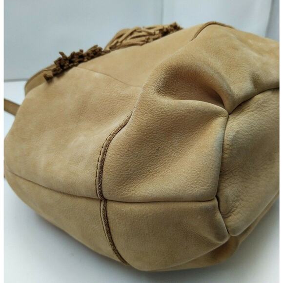 Lucky Brand Light Tan Suede Tassel Drawstring Closure Crossbody Shoulder Bag - Picture 10 of 12